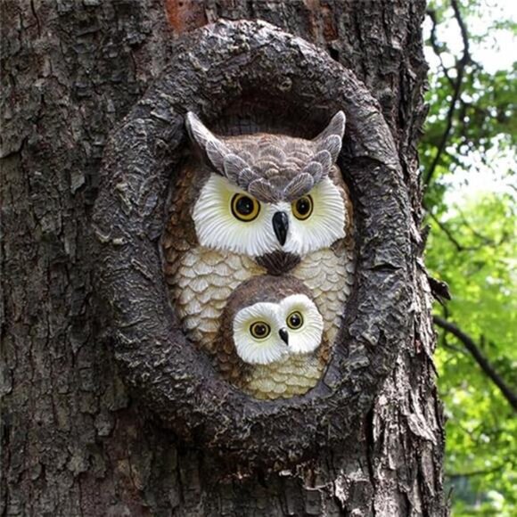 Owl Tree Hugger Whimsical Tree Sculpture Garden Statues Outdoor Tree Face Decor - Picture 7 of 7